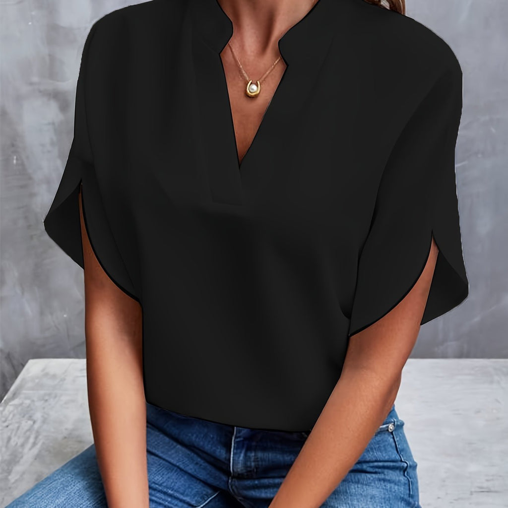 NADIRA™ | V-neck flowy short sleeve blouse