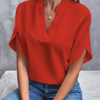 NADIRA™ | V-neck flowy short sleeve blouse