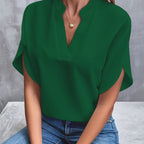 NADIRA™ | V-neck flowy short sleeve blouse