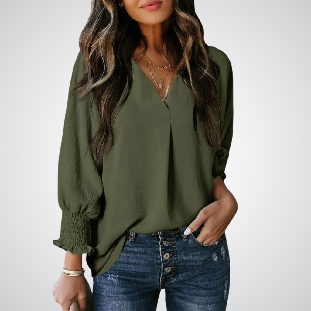 YASMINA™ | loose V-neck long sleeve blouse