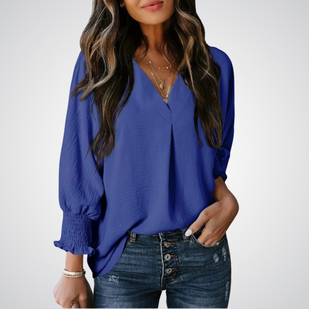 YASMINA™ | loose V-neck long sleeve blouse