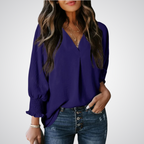 YASMINA™ | loose V-neck long sleeve blouse