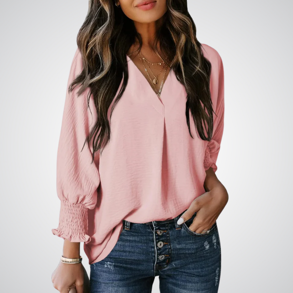 YASMINA™ | loose V-neck long sleeve blouse