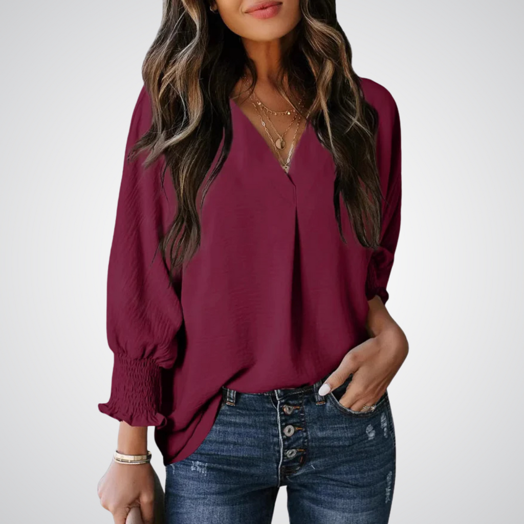 YASMINA™ | loose V-neck long sleeve blouse