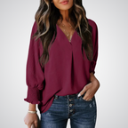 YASMINA™ | loose V-neck long sleeve blouse