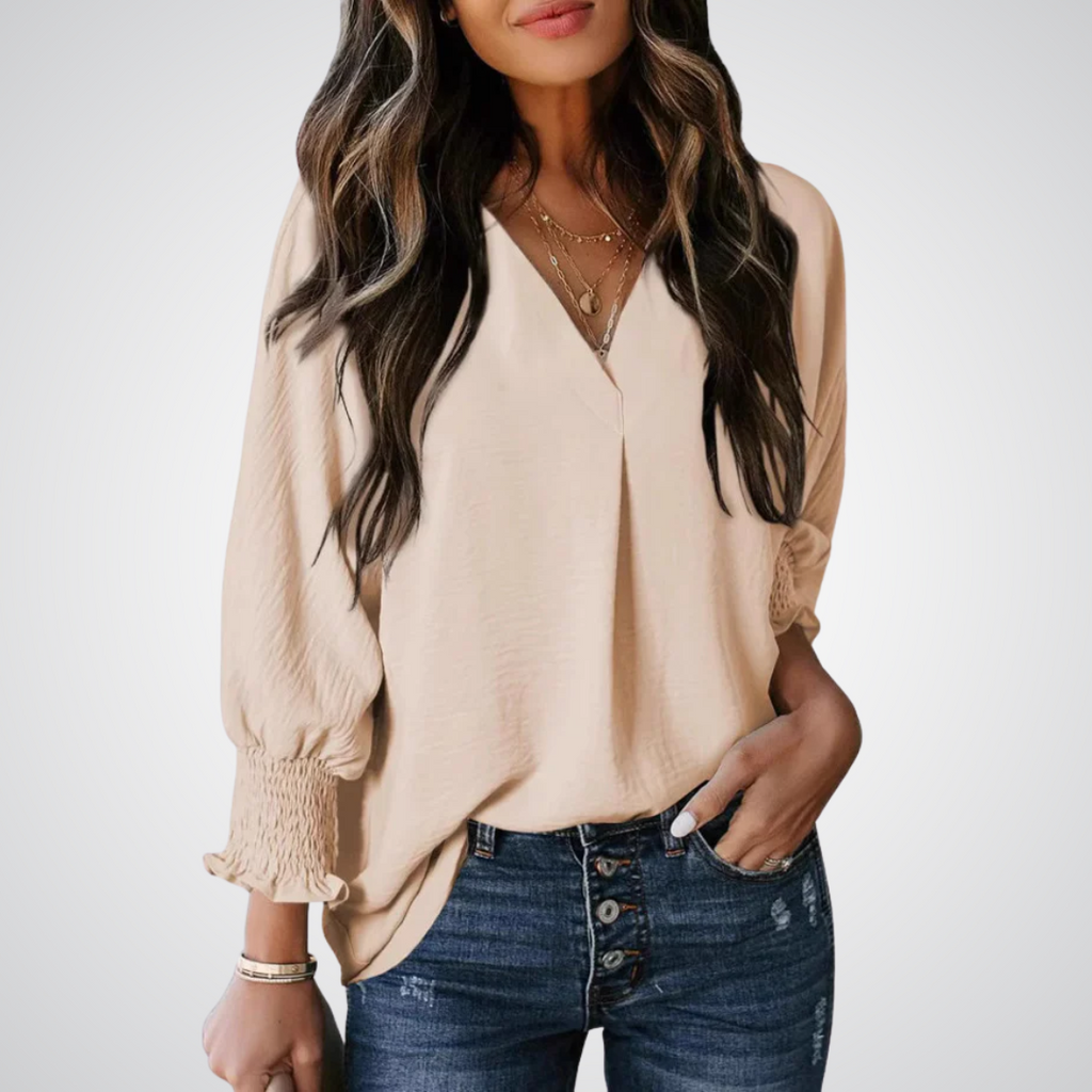 YASMINA™ | loose V-neck long sleeve blouse