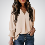 YASMINA™ | loose V-neck long sleeve blouse