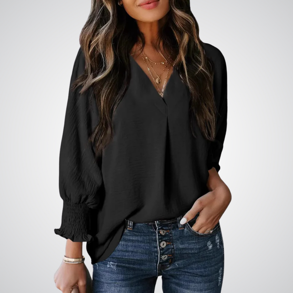 YASMINA™ | loose V-neck long sleeve blouse