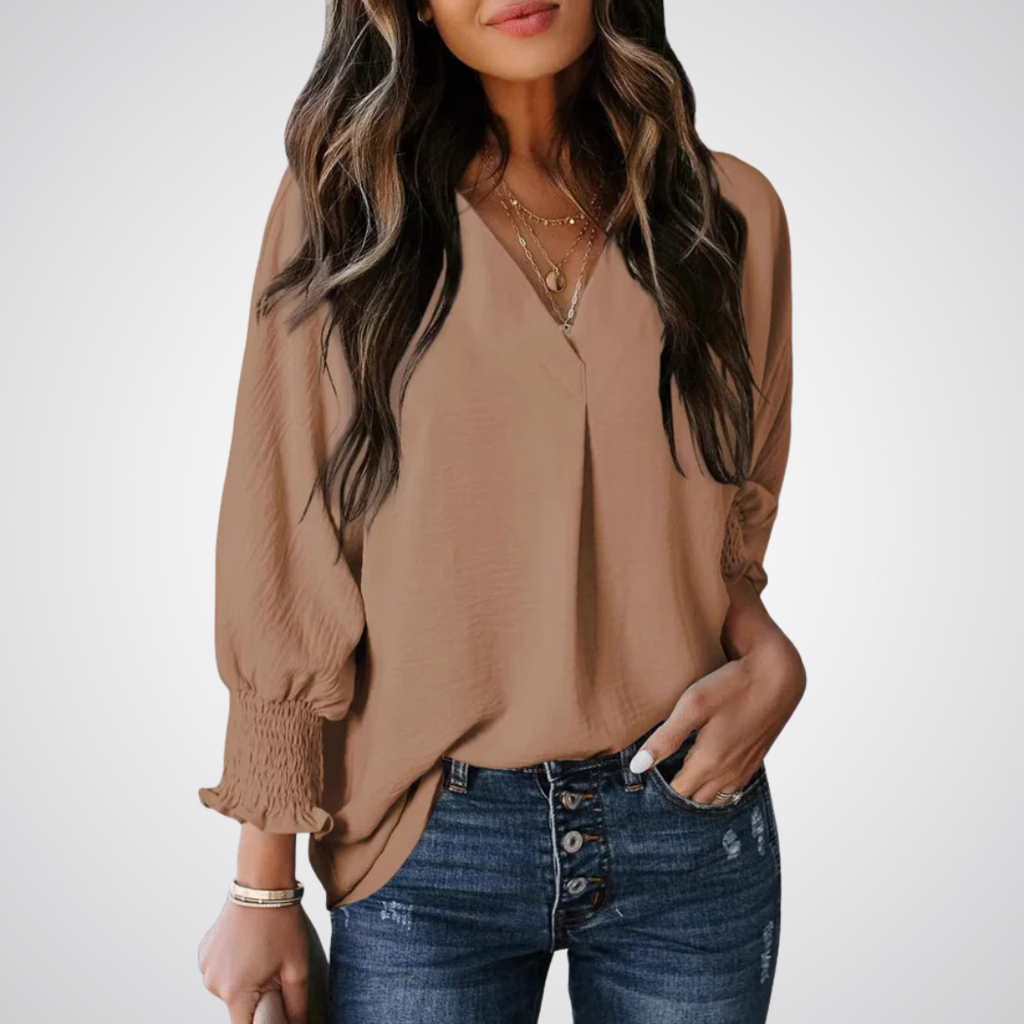 YASMINA™ | loose V-neck long sleeve blouse