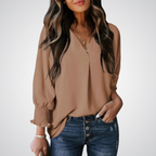 YASMINA™ | loose V-neck long sleeve blouse