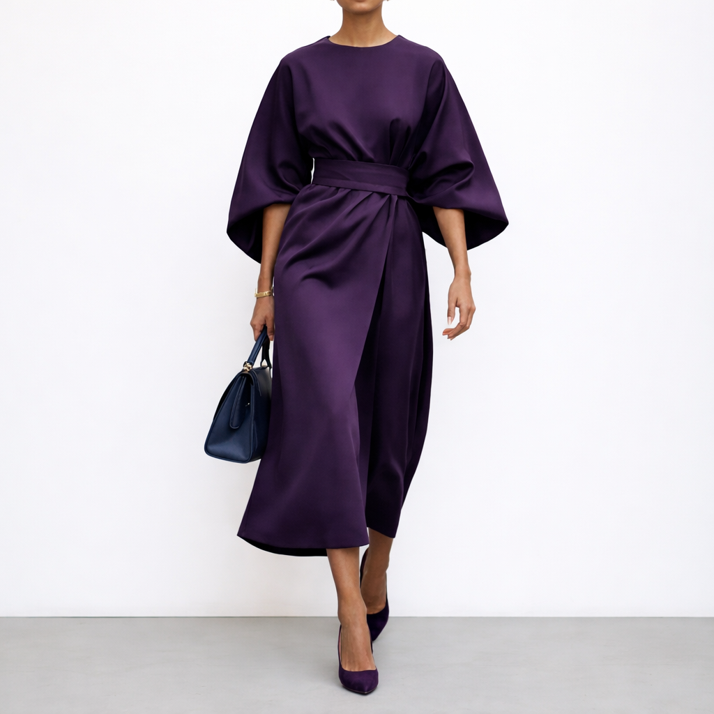 ELDRA™ | Satin Feel Batwing Sleeve Maxi Dress