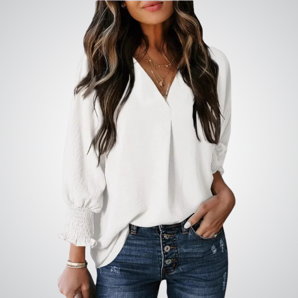 YASMINA™ | loose V-neck long sleeve blouse