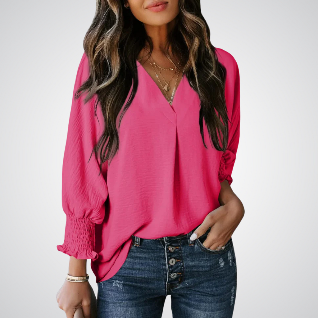YASMINA™ | loose V-neck long sleeve blouse