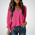 YASMINA™ | loose V-neck long sleeve blouse