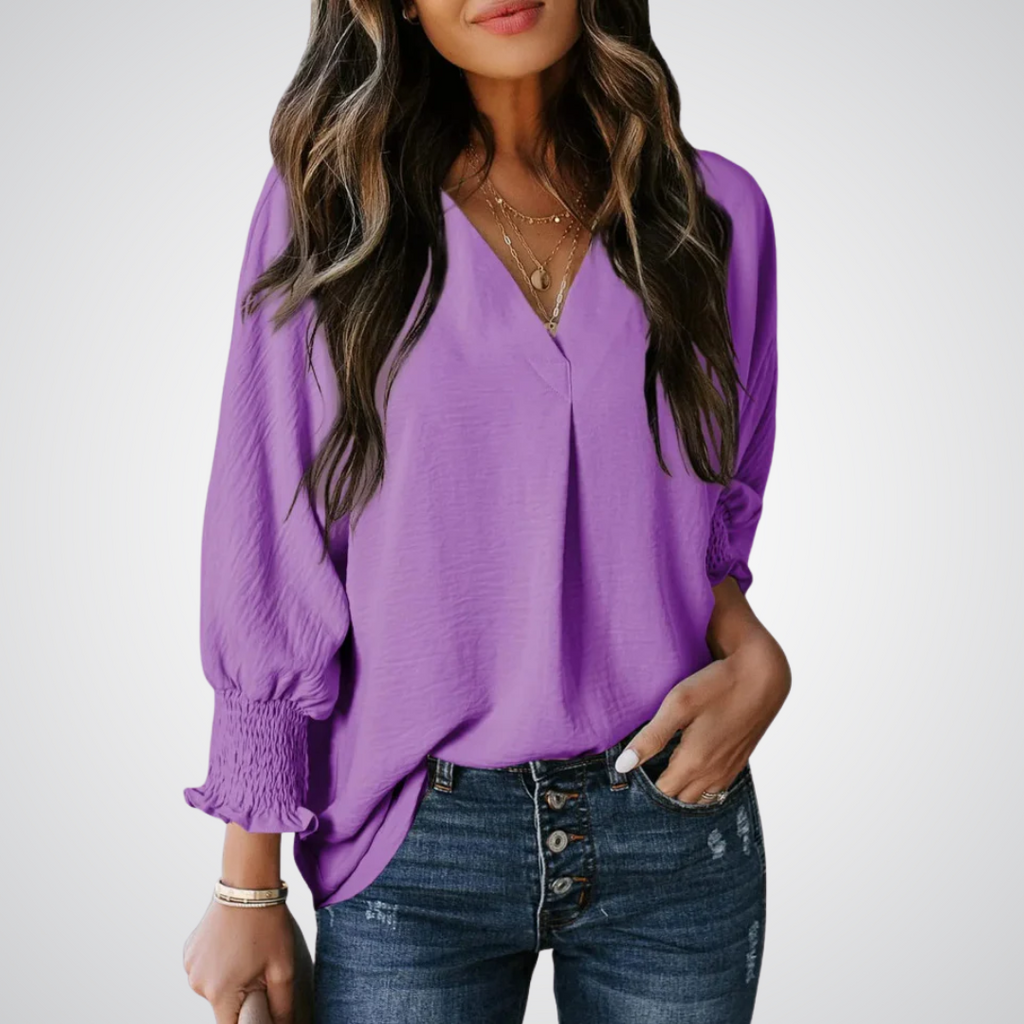 YASMINA™ | loose V-neck long sleeve blouse