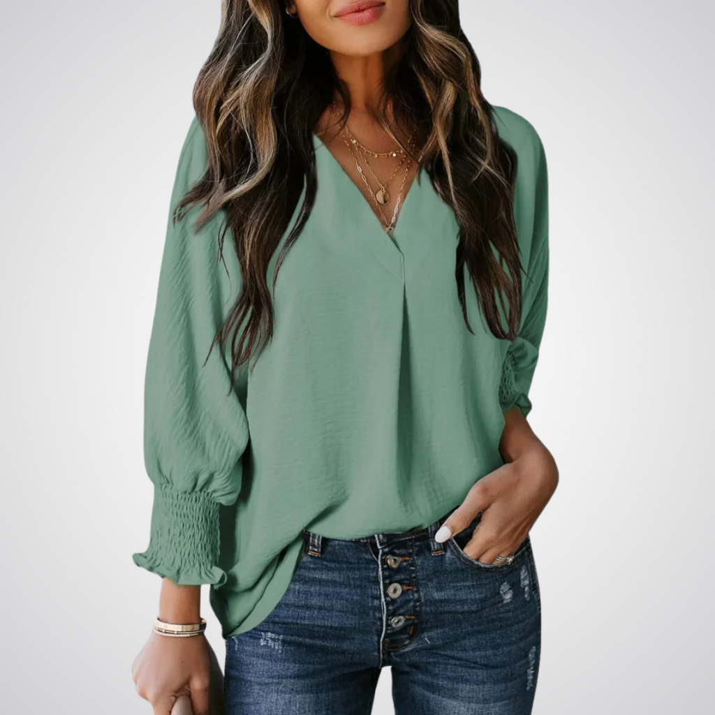 YASMINA™ | loose V-neck long sleeve blouse