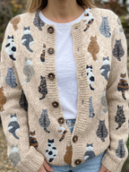 FELICIA™ | cat print button-up knitted cardigan
