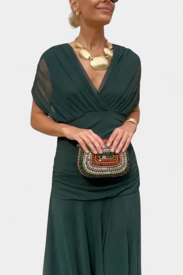 ISADORA™ | off-shoulder ruched chiffon midi dress