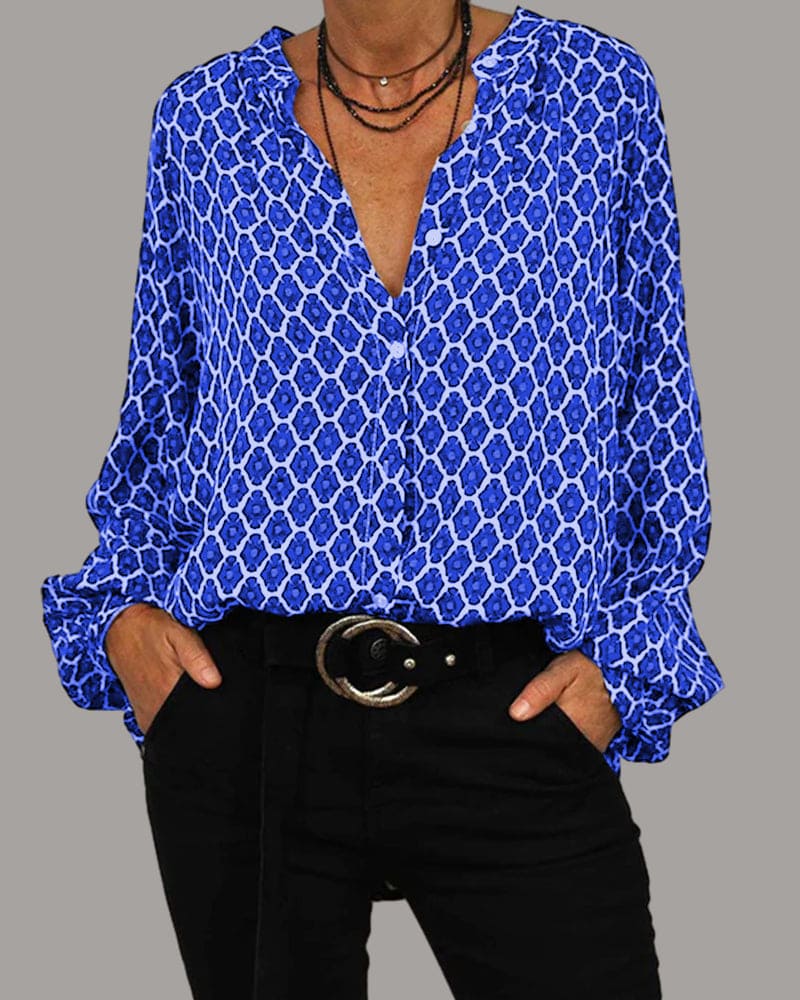 The Elvira Geometric V-Neck Blouse