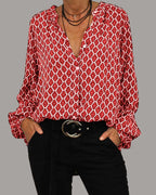 ROXANA™ | patterned button-front long sleeve blouse