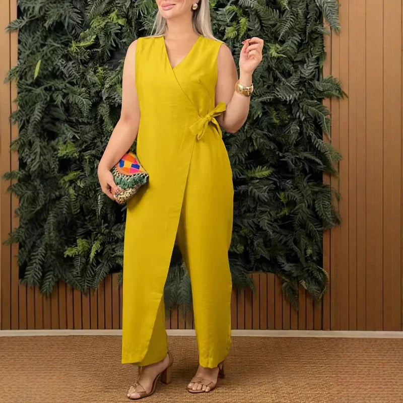 AURELIE™ | sleeveless wrap tie wide-leg jumpsuit